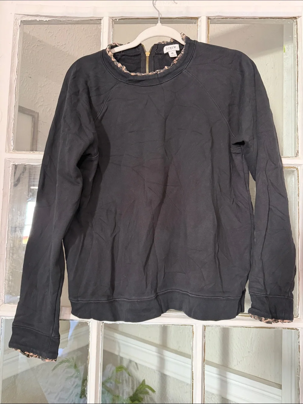J. Crew Black Long Sleeve Crewneck Sweater with detailing